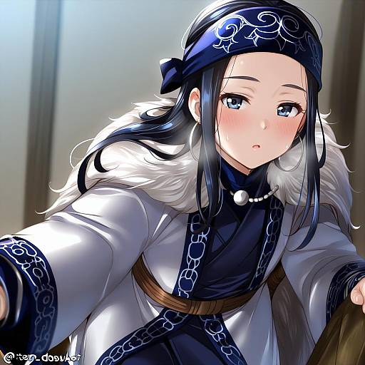 Illustration of Asirpa, golden kamuy in the style of Juurouta