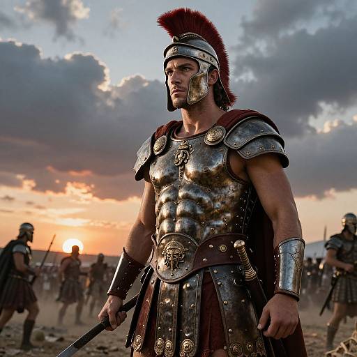 Stoic Spartan Warrior at Sunset