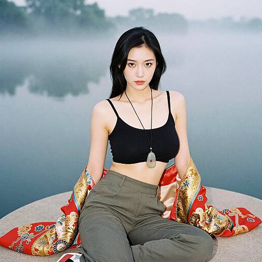 Elegant Asian Woman by Riverside