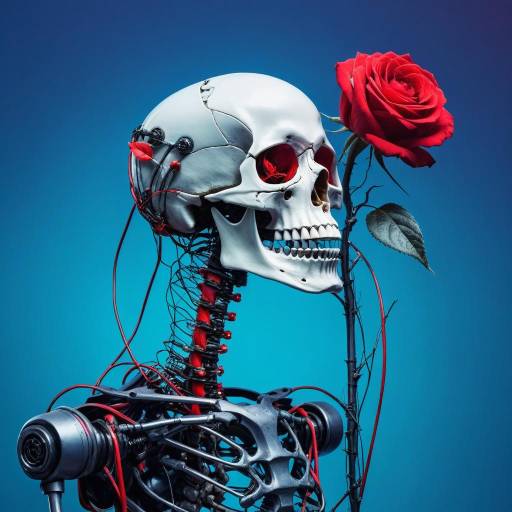 Red Rose Skeleton with Sci-Fi Elements