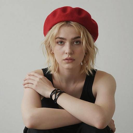 Portrait of Blonde Woman with Red Beret