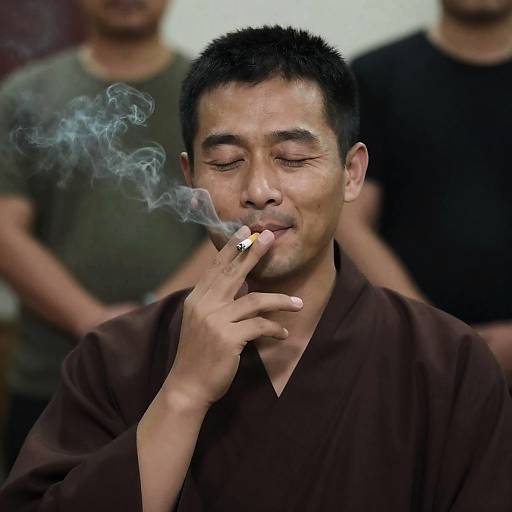 Serene Man in Brown Robe Smiling