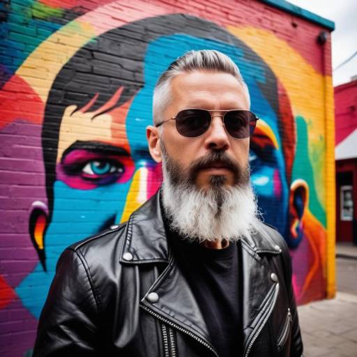 Mature man with beard and sunglasses in leather jacket