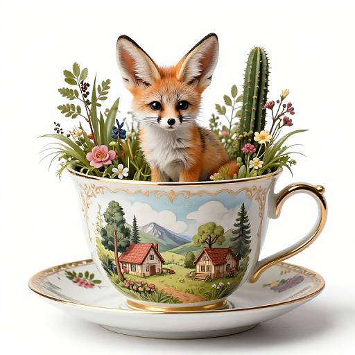 Whimsical Fennec Fox Teacup Art