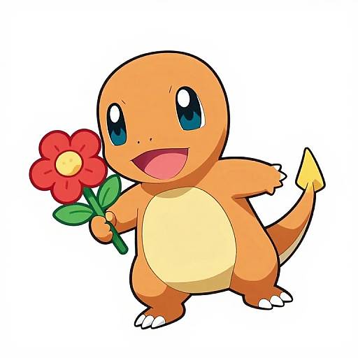 Cute Charmander with Flowers Cartoon
