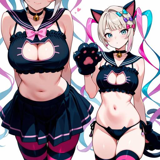 Whimsical Cat-Themed Anime Girl Outfit