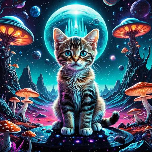Whimsical Extraterrestrial Kitten on Saturn