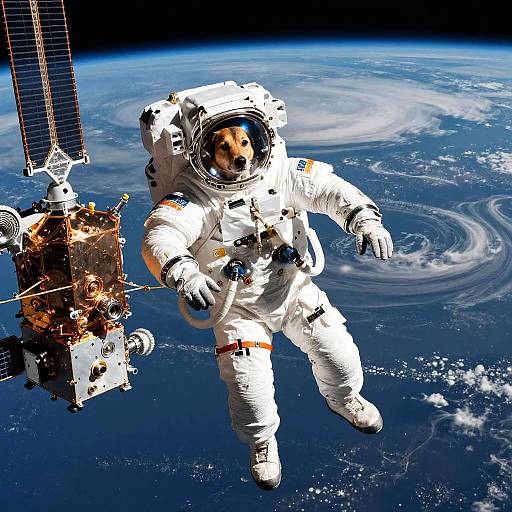 Dog Spacewalk Repairing Satellite