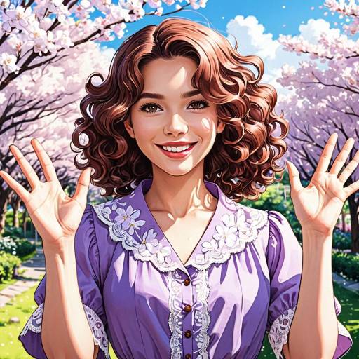 Cheerful Anime Woman Among Cherry Blossoms