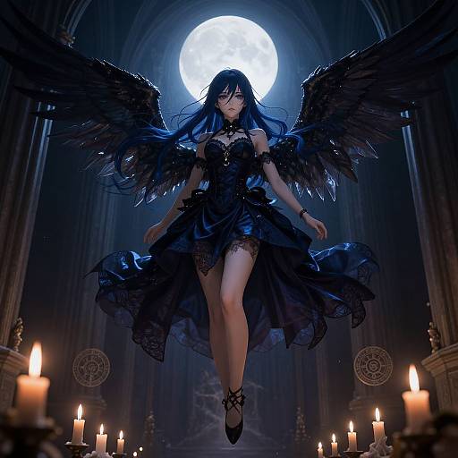 Midair Succubus in Moonlit Cathedral