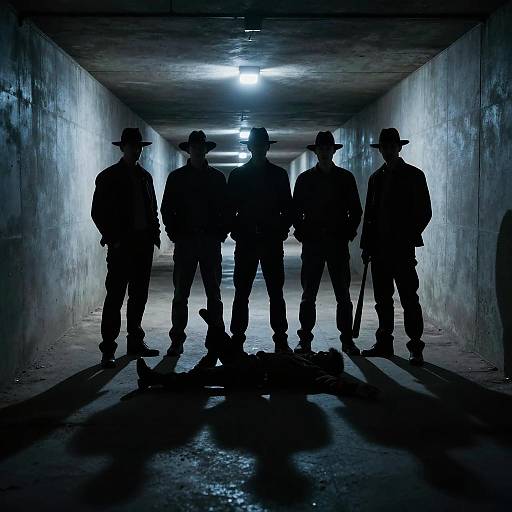 Silhouetted Men in Underground Tunnel