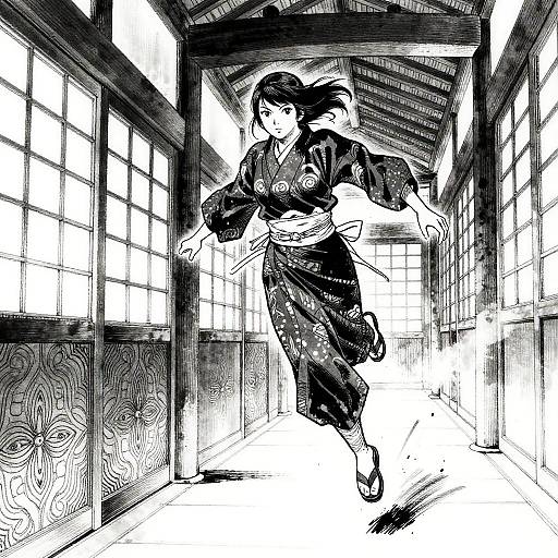 Dynamic Female Ninja Shoji Manga Panel