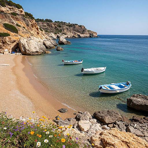 Kreta Coastal Scene with Fishermen Boats