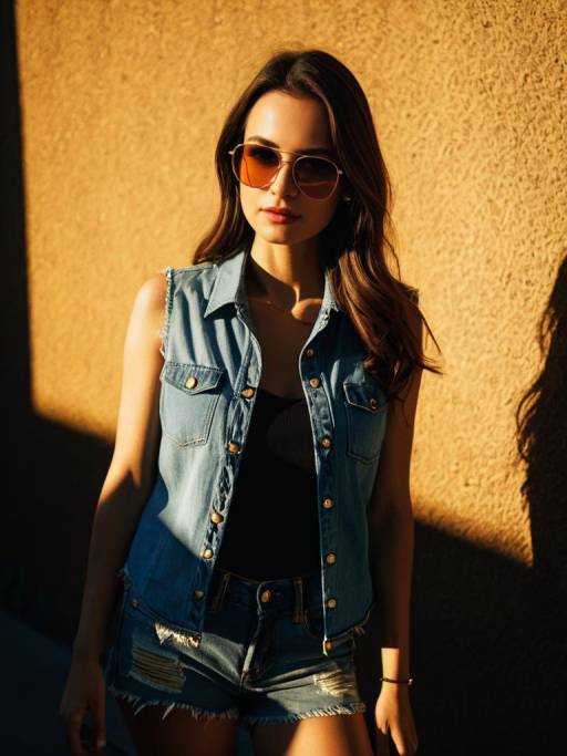 Woman in Denim Outfit and Sunglasses