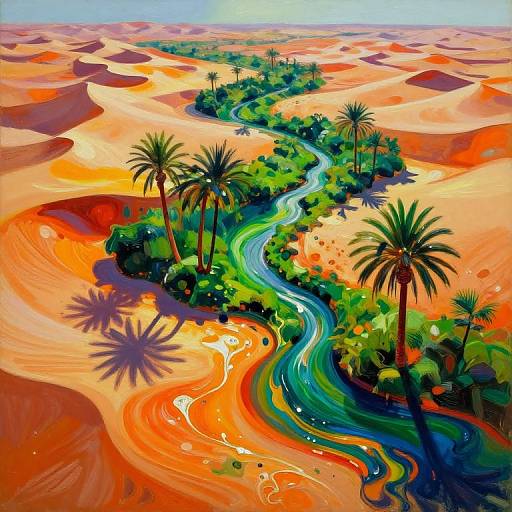 Abstract Desert Oasis in Pollock Style