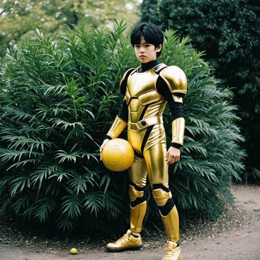 Boy in Gold Costume Surrounded by Nature
