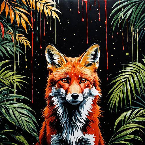 Pop Art Red Fox in Tropical Garden