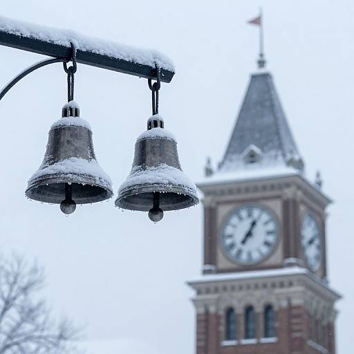 Frozen Bells on Snowy Clock Tower
