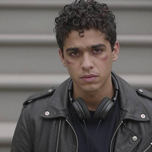 Serious Young Man in Leather Jacket