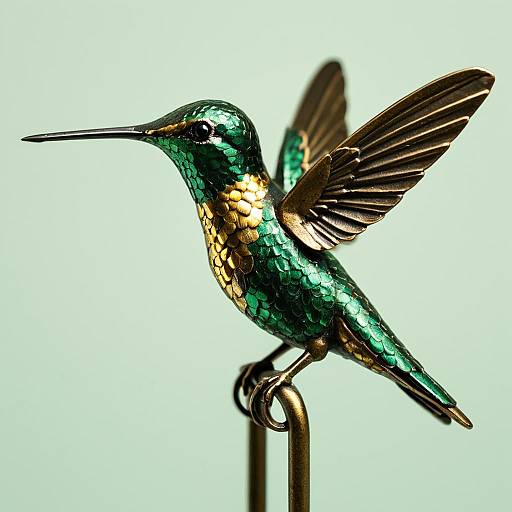 Macro Bronze Hummingbird Sculpture Close-up