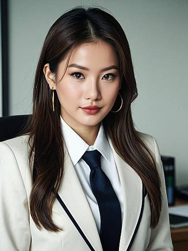Realistic Asian Office Lady in Suit