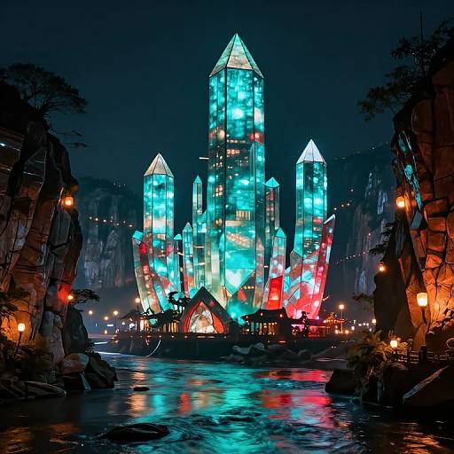 Crystalline Towers Over Serene River