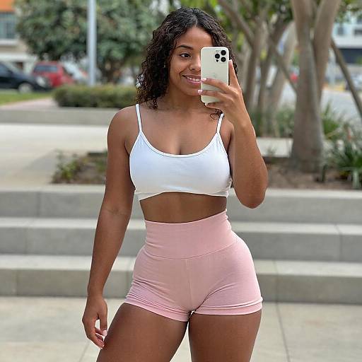 Smiling Black Woman Taking Selfie Outdoors