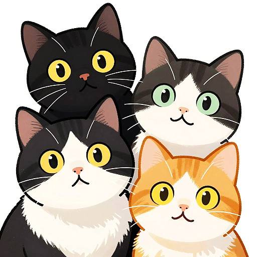 Whimsical Trio of Expressive Cats