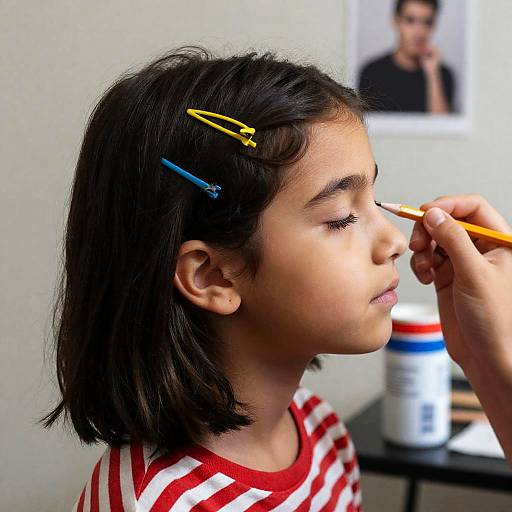 Young Girl Applying Makeup with Calm Expression