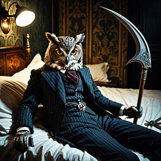 Owl in Victorian Suit with Scythe