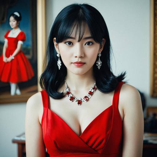 Elegant K-pop Girl in Red Frock