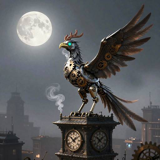Moonlit Clockwork Phoenix on Clocktower