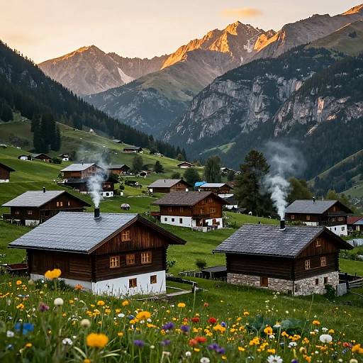 Cozy Mountain Village at Golden Hour