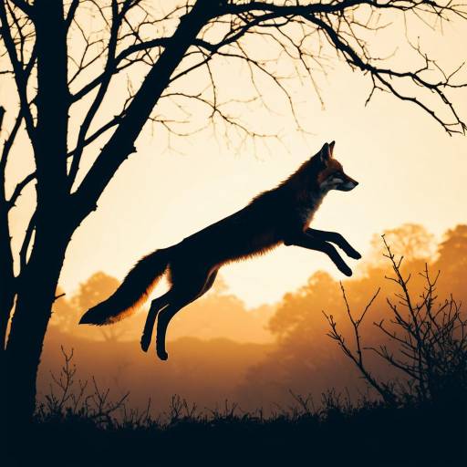 Silhouette of Fox in Mid-Jump at Sunset