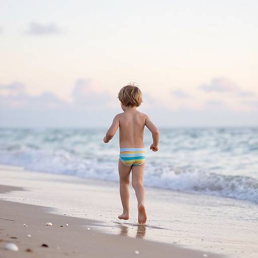 Little Boy Running on Beach Shoreline