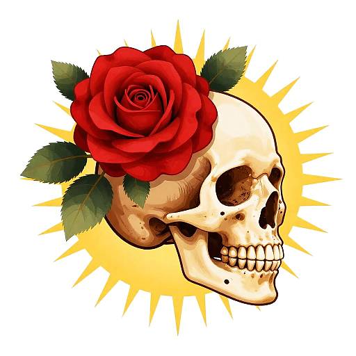 Sunburst Profile: Skull, Red Rose