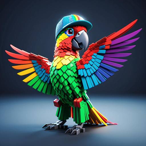 Pixel Art Rainbow Parrot with Minecraft-style Hat