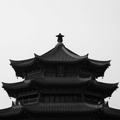 Silhouetted Figure on Chinese Architecture