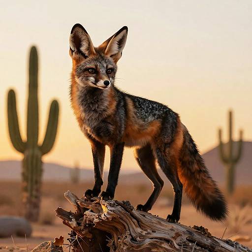 Majestic Black Fennec Fox on Cactus