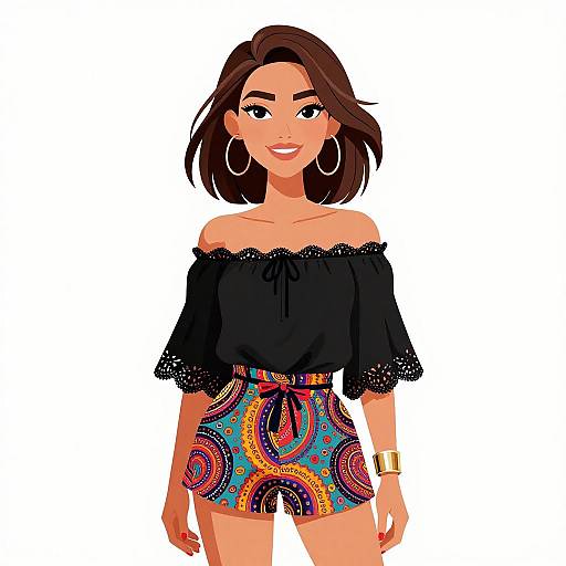 Boho Chic Woman Smiling in Paisley Outfit
