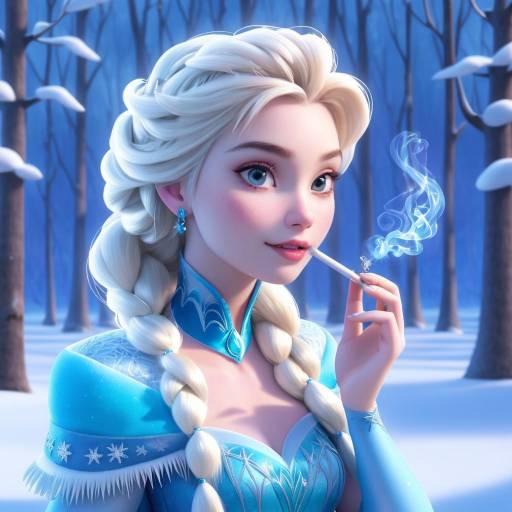 Animated Elsa in Winter Landscape Smoking