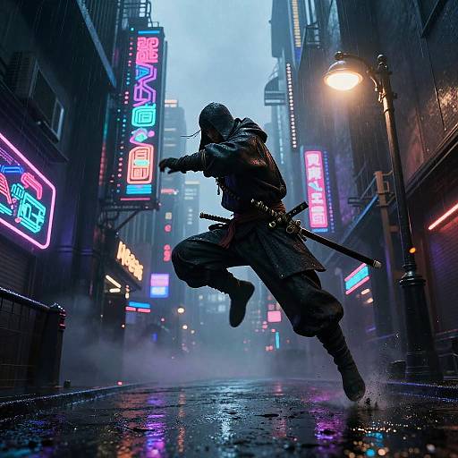 Neon Samurai Bounty Hunter Leaping