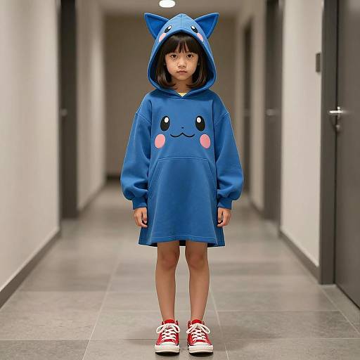Girl in Blue Pokemon Hooded Dress