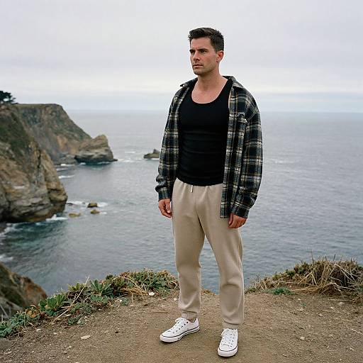 Man in Flannel by Coastal Cliffs