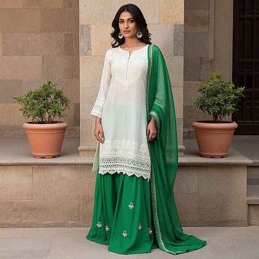 Elegant Woman in Green Ghagra Outdoors
