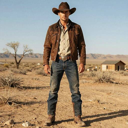 Confident Handsome Cowboy in Desert