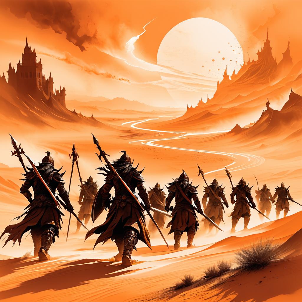 Epic Fantasy: Dragonborn Warriors in Desert