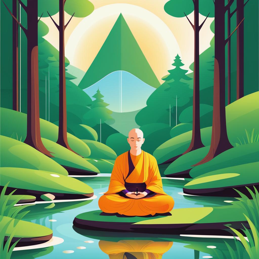 Meditating Monk in Tranquil Forest Scene