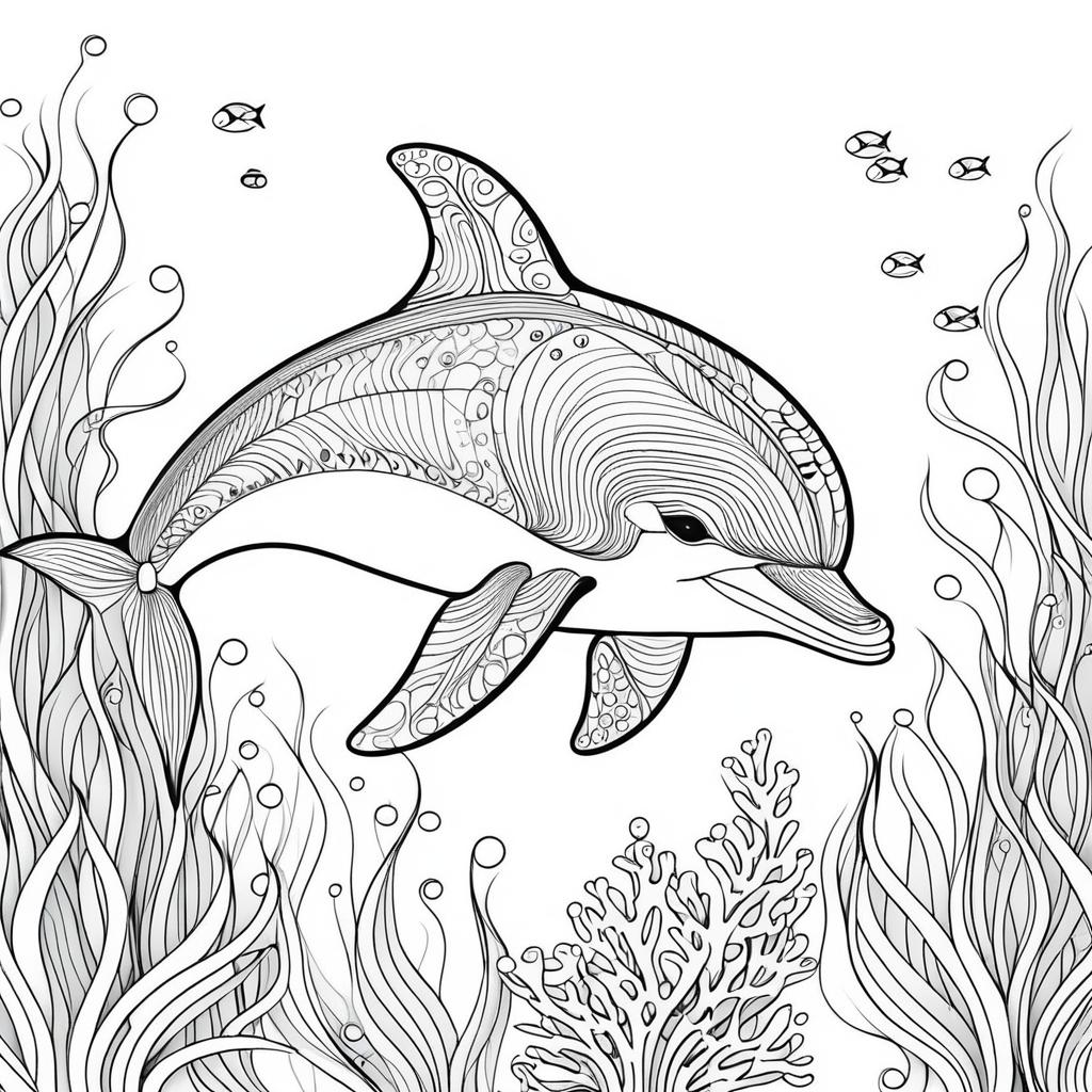 Kids Dolphin and Ocean Friends Coloring Page