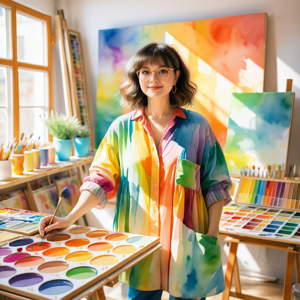 Whimsical Painter in a Sunlit Studio